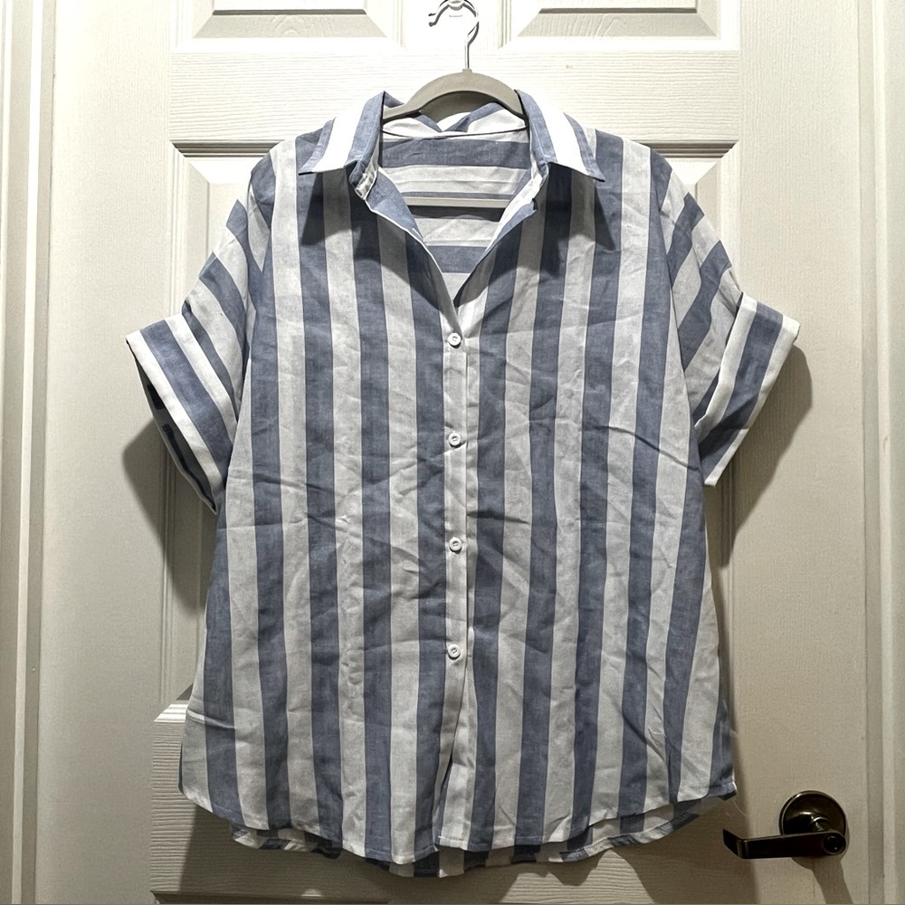 Striped blue button down shirt